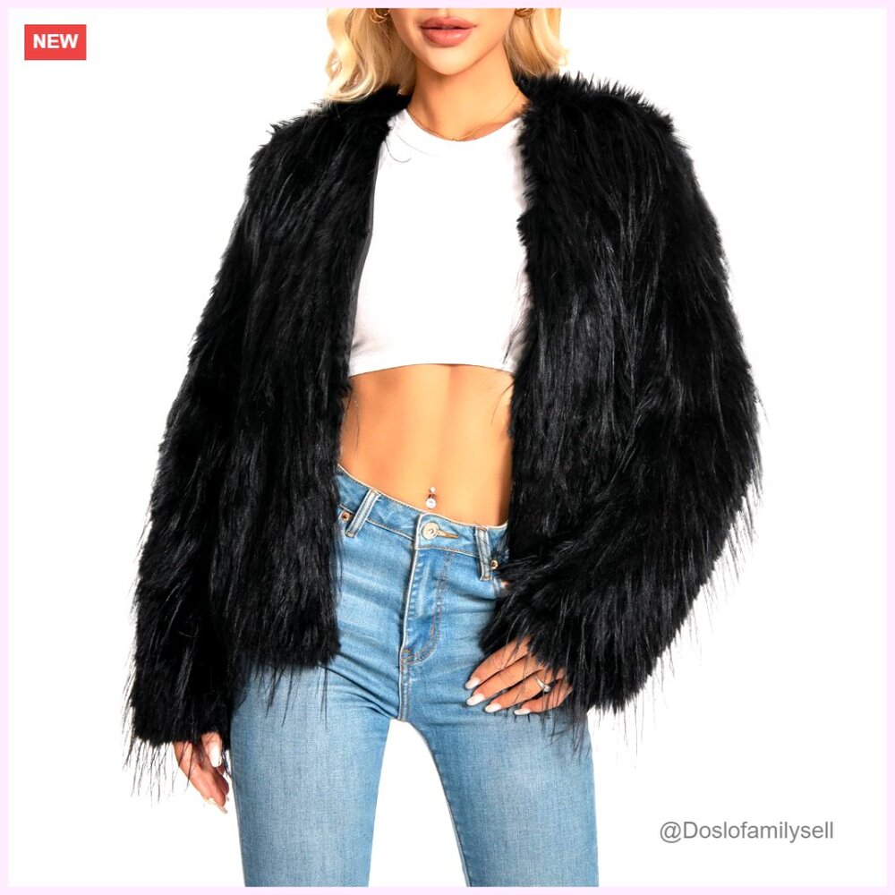 Plus Size Faux Fur Jacket Winter Coat Long Sleeve with Pockets
